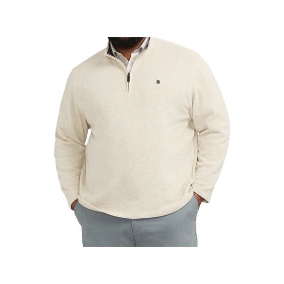 Izod Mens BIG & TALL QUARTER ZIP SWEATER FLEECE Beige‎ 3XB #44 - Picture 1 of 9